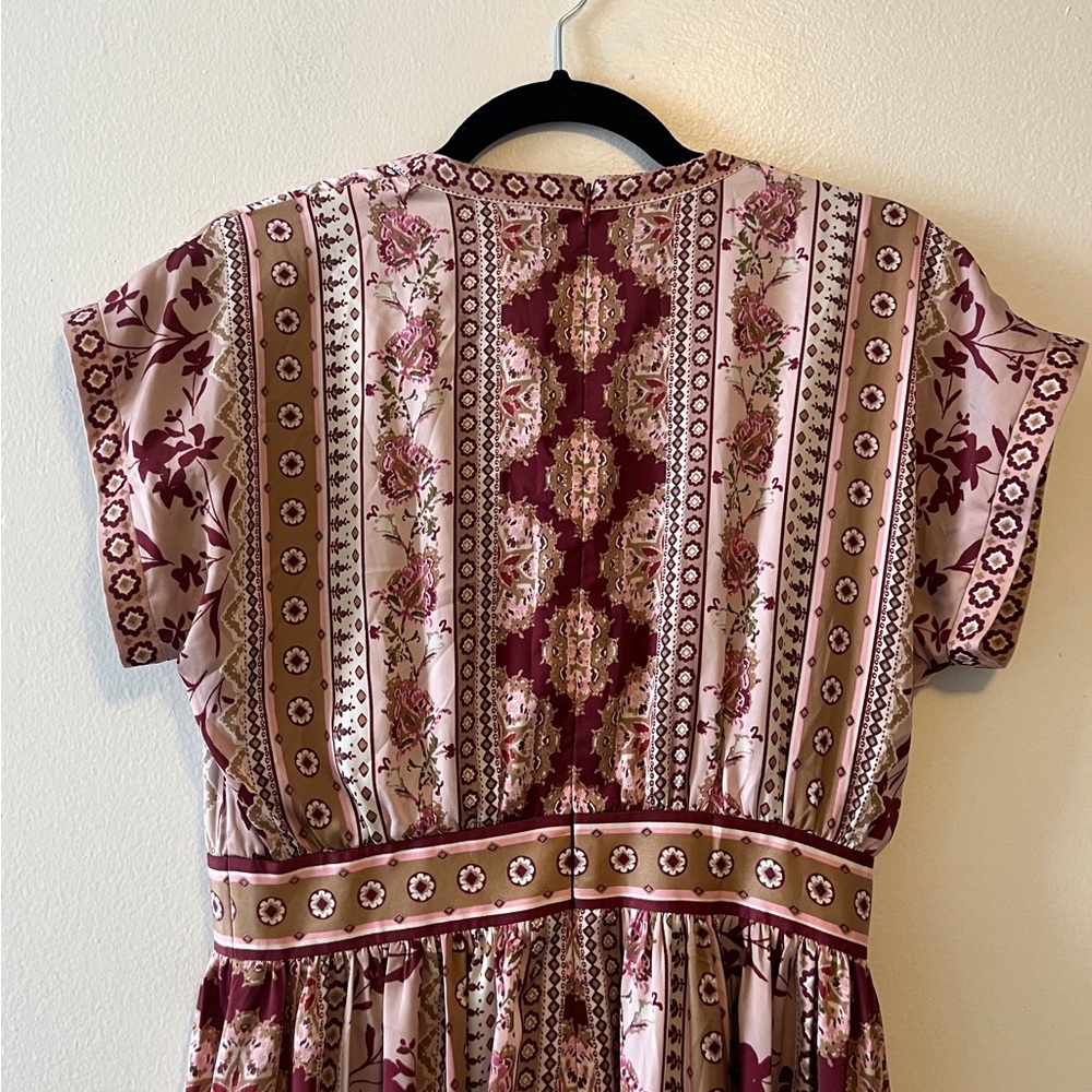GAL MEETS GLAM COLLECTION Liza Print Charmeuse Midi Dress In Wine Prini Size 2 - Picture 5 of 11